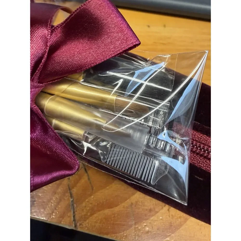 L'BRI 5 pc Eye Makeup Brush Set w/ Velvet Zip Travel Case Gift Birthday
